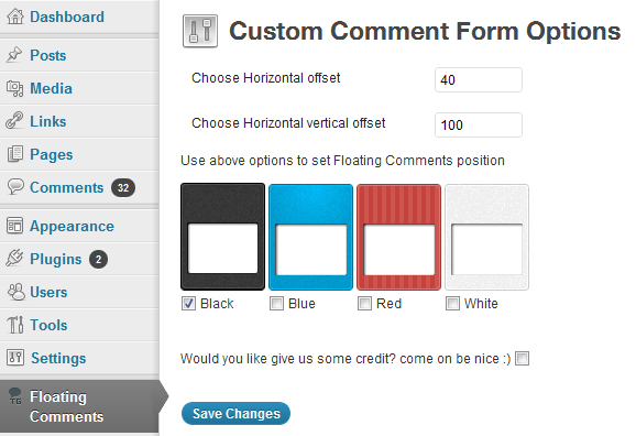 DashboardPreview   Floating Comments Form   Un plugin per un modulo commenti fluttuante
